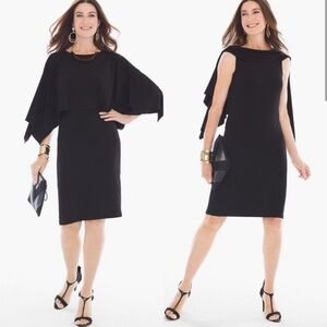 Chico's Elegant Black Dress 3-way convertible cape sheath sleeveless